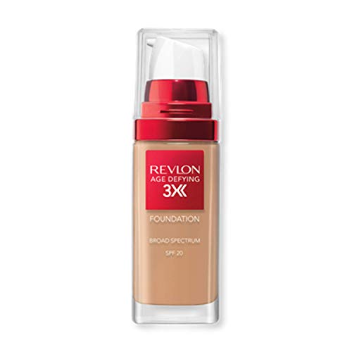Liquid Foundation by Revlon, Age Defying 3XFace Makeup, Anti-Aging and Firming Formula, SPF 30, Longwear Medium Buildable Coverage with Natural Finish, 035 Natural Beige, 1 Fl Oz