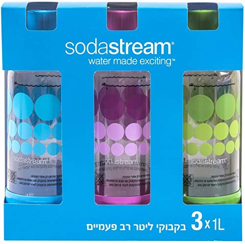 Original sodastream Three Pack 1 Liter Carbonating Bottles – Lasts 2 years – Purple, Blue, and Green