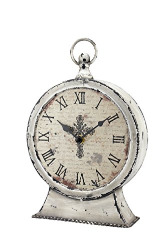 Stonebriar Large 12 Inch Decorative Battery Operated Table Top Clock with Roman Numerals and Antique Finish, 12″, Worn White