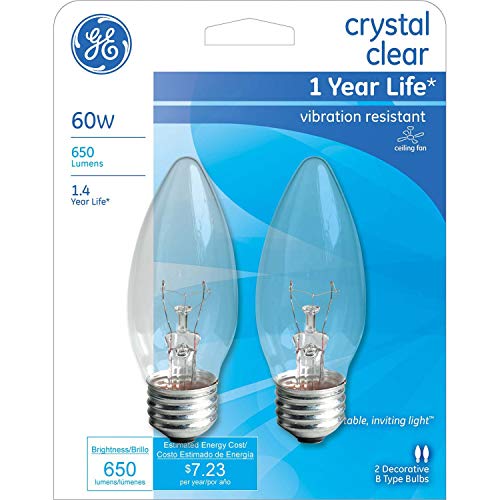 GE Crystal Clear 60 watt Blunt tip 2-Pack 76233