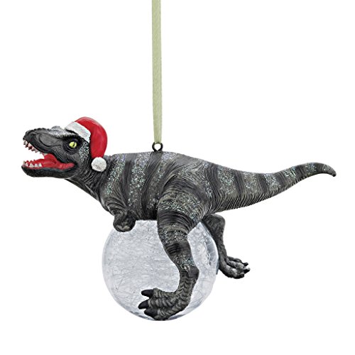 Design Toscano Christmas Tree Blitzer the T Rex with Santa Hat Holiday Ornament: Set of Three-Dinosaur Figures, Set of 3, 3 Count