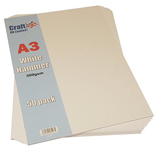 Craft UK 2012 A3 300gsm Hammered Card – White (Pack of 50 Sheets)