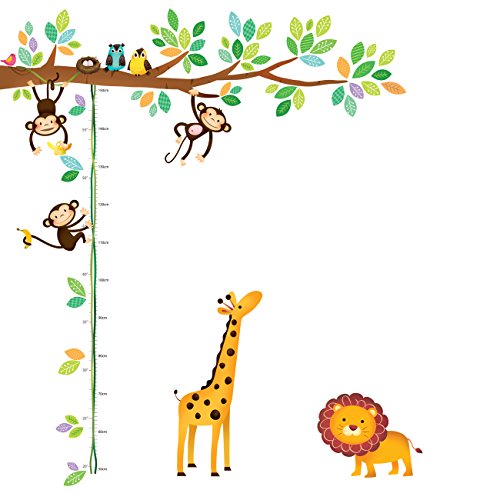 DECOWALL DW-1402 Little Monkeys Tree and Animals Height Growth Chart Kids Wall Stickers Wall Decals Peel and Stick Removable Wall Stickers for Kids Nursery Bedroom Living Room décor