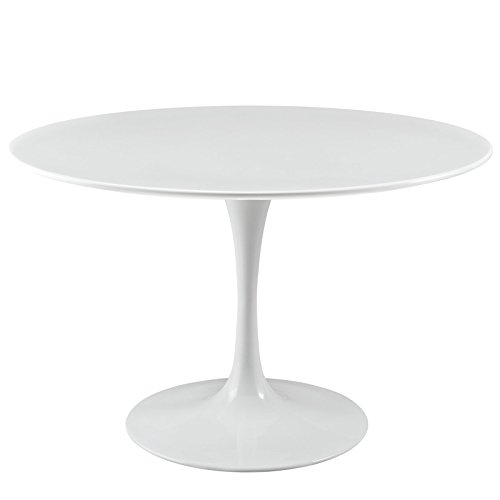 Modway Lippa 47″ Mid-Century Modern Dining Table with Round Top and Pedestal Base in White