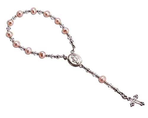 Precious Pieces Sterling Silver Baptism Baby Rosary in Pink