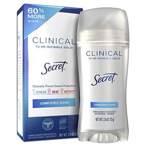 Secret Clinical Strength Antiperspirant and Deodorant for Women Invisible Solid Completely Clean 2.6 Oz Package May Vary