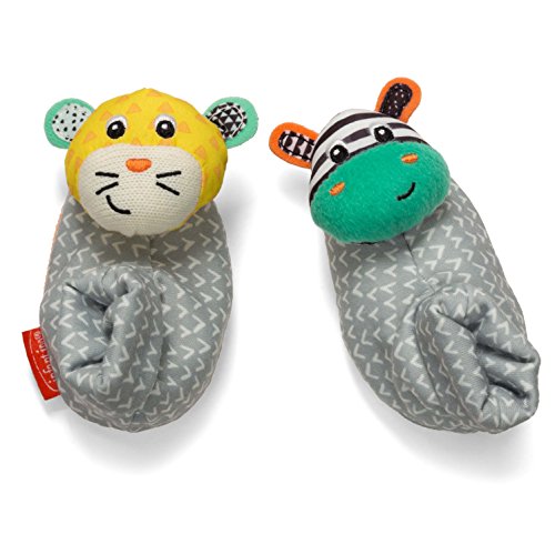 Infantino Foot Rattles, Zebra & Cheetah, Soft Baby Sock Rattles – Encourages Hand-Eye Coordination, Discovery Toy – Machine Washable