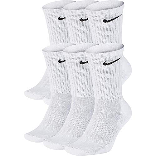 Nike Everyday Cushion Crew Socks, Unisex , White/Black, L (Pack of 6 Pairs of Socks)