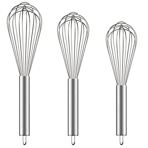 Ouddy Stainless Steel Whisk Set 8″+10″+12″, Kitchen Whisk Balloon Whisks for Cooking Egg Beater Wire Wisk Wisking Tool for Blending Whisking Beating Stirring Baking
