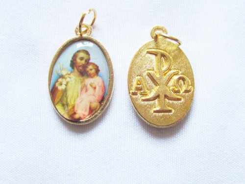 Blessed by Pope Francis St Joseph with Jesus Gold Tone Full Color Medal