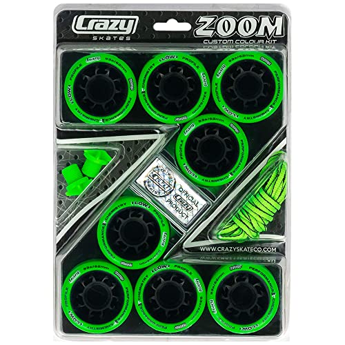 Crazy Skates Zoom Wheel Kit | Includes Low Profile 93a 62x42mm Wheels, jam Plugs and Laces | Customize Your Quad Roller Skates – Green