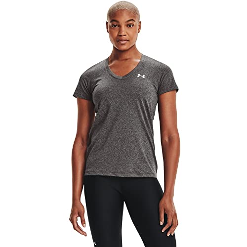 Under Armour womens Tech V-Neck Short-Sleeve T-Shirt , Carbon Heather (090)/Metallic Silver , Medium