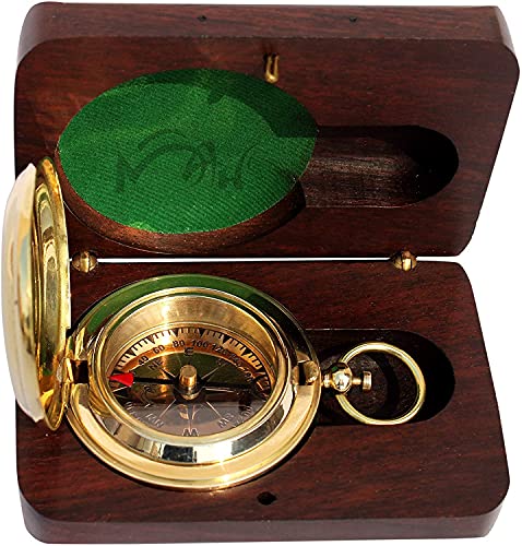 MARINE ART HANDICRAFTS Handmade Push Button Direction Pocket Brass Compass for Birthday Gift, Baptism Gift, Wedding Gift, Best Man Gift, Valentine’s Day Gift. C-3191