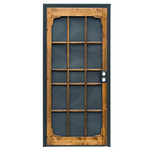 Prime-Line 3809BZ3068-I-WF Woodguard Steel Security Door – Traditional Screen Door Style with the Strength of a Steel Security Door – Steel and Wood Construction, Non-Handed, Bronze, 36 x 80 in.