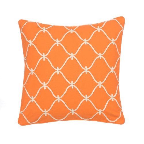Levtex Home – Serendipity – Decorative Pillow (18X18in.) – Rope Appliqued Ogee – Orange and Cream