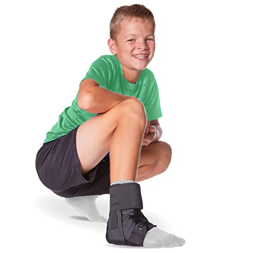 BraceAbility Lace Up Kids Ankle Brace – Pediatric Figure 8 Sprained Foot Support Wrap for Active Youth, Children in Sports, Basketball Protection, Gymnastics, Soccer, and Volleyball (One Size)
