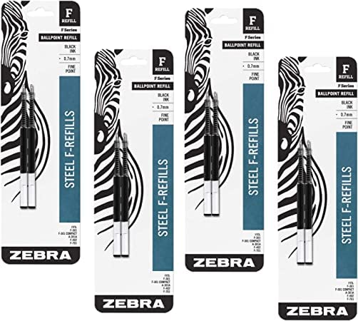 Value Pack of 4 – Zebra(R) Ballpoint F-Refills For F-301 Ultra,F-301 Pen, F-301 Compact, F-402 Pen, Fine Point, 0.7 mm, Black, 4 Pack = 8 refills