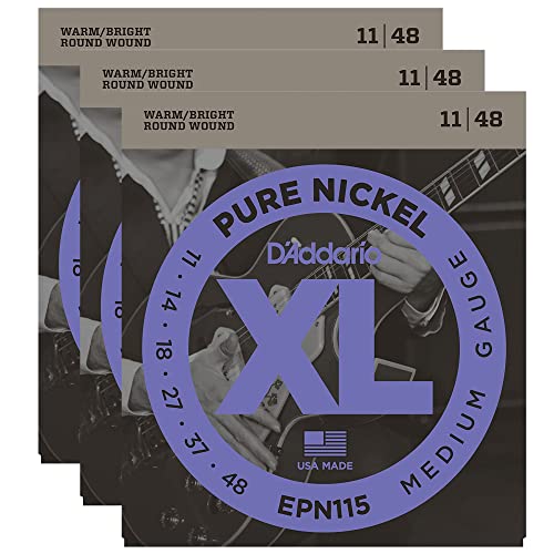 D’Addario EPN115 Pure Nickel Electric 11-48 Blues/Jazz Rock (3 Pack Bundle)