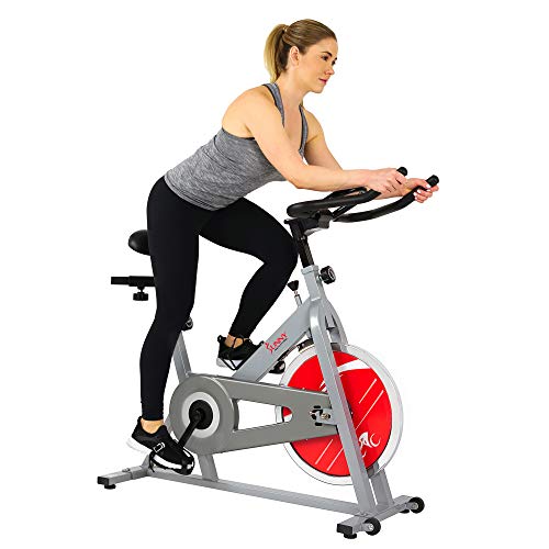 Sunny Health & Fitness Spin Bike Indoor Cycling Exercise Spinning Bike, silver (SF-B1001S)