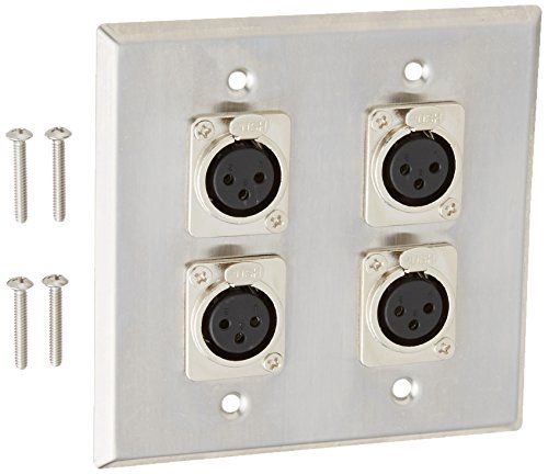 Seismic Audio Speakers 2 Gang Wall Plate With 4 XLR Female Connectors, Stainless Steel Wall Plate