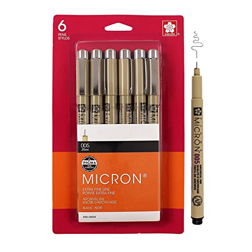 Sakura Pigma 50034 Micron Blister Card Ink Pen Set, Black, 005 6CT