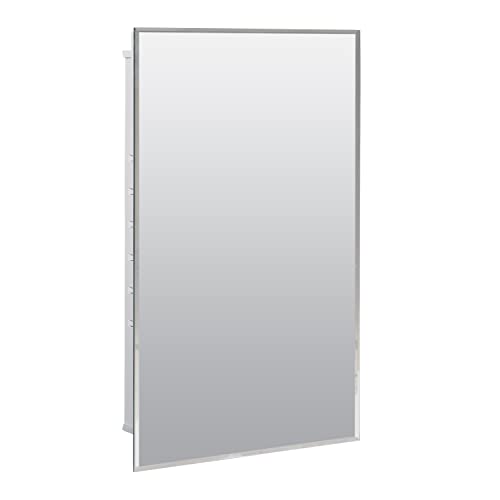 Zenna Home Frameless Mirror Medicine Cabinet, 16″ W x 26″ H, Recessed or Surface Mount, Powder Coated Steel Body, with Beveled Edge Mirrored Door and 2 Storage Shelves