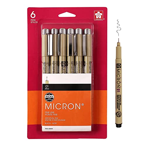 Sakura Pigma 50035 Micron Blister Card Ink Pen Set, Black, 01 6CT
