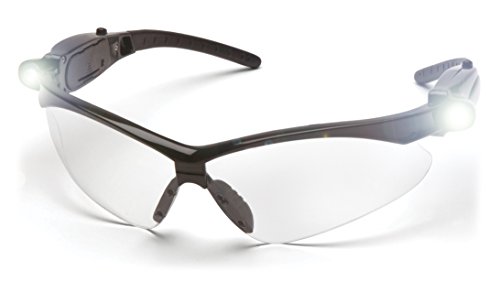 Pyramex PMXTREME Safety Glasses, Black Frame / Clear Anti-Fog Lens (NO CORD), LED Temples