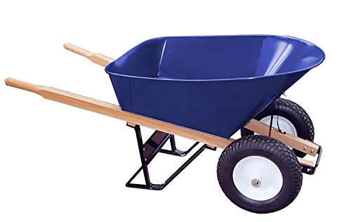 Bon 28 703 Premium Contractor Grade Steel Double Wheel Wheelbarrow with Wood Handle and Ribbed Tire, 6 Cubic Feet