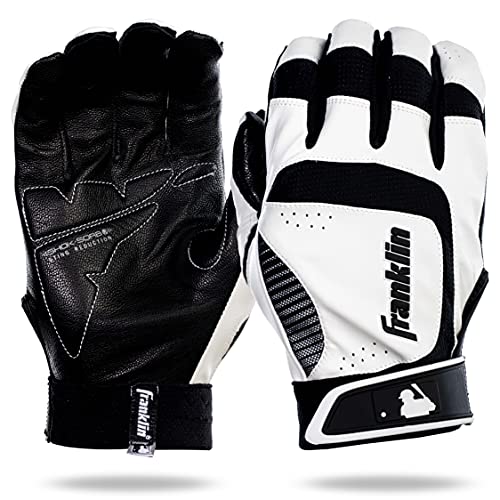 Franklin Sports MLB Adult Shok-Sorb Neo Batting Gloves, White/Black, Large