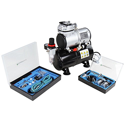 Timbertech Airbrush Kit With Compressor ABPST06 With 2 Basic Airbrushes for hobby,tattoo, graphic and any other airbrush application(110-120V)