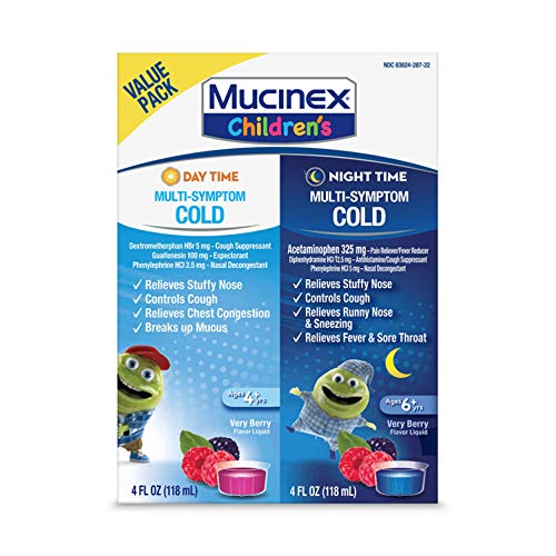 Cold & Cough, Mucinex Children’s Multi-Symptom Day/Night Liquid, Very Berry, 4 Fl Oz (Pack of 2)