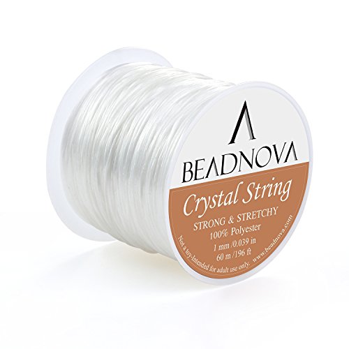 BEADNOVA 1mm Elastic Stretch Crystal String Cord for Jewelry Making Bracelet Beading Thread 60m/roll (Clear White)