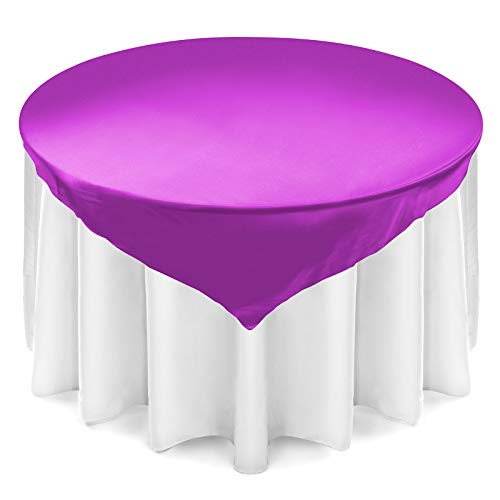 Lann’s Linens Satin Wedding Table Overlay – Tablecloth Topper (72″ Square – Purple)