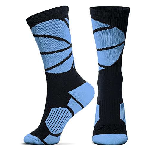 ChalkTalkSPORTS Basketball Sock | Athletic Mid Calf Woven Socks | Basketball Wrap | Black and Carolina Blue