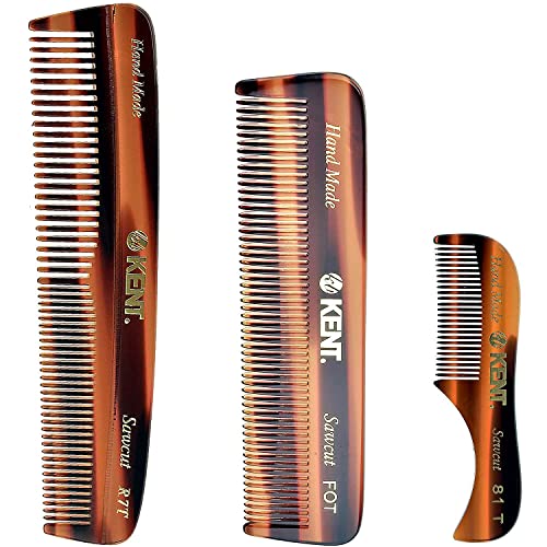 Kent Set Men’s Hair Pocket Combs, Tortoise 81T X-Small, FOT All Fine Tooth, R7t Double Toothed Fine and Coarse. Best Hair, Beard and Mustache Grooming Kit for Travel and Home Care, Handmade in England