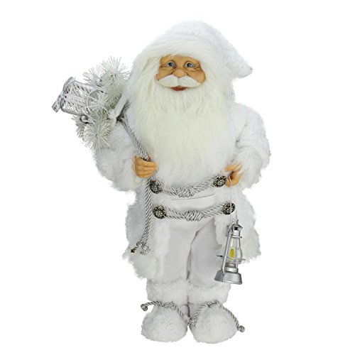 Northlight E76666 16″ Elegant White Frost Standing Santa Claus Christmas Figure with Lantern