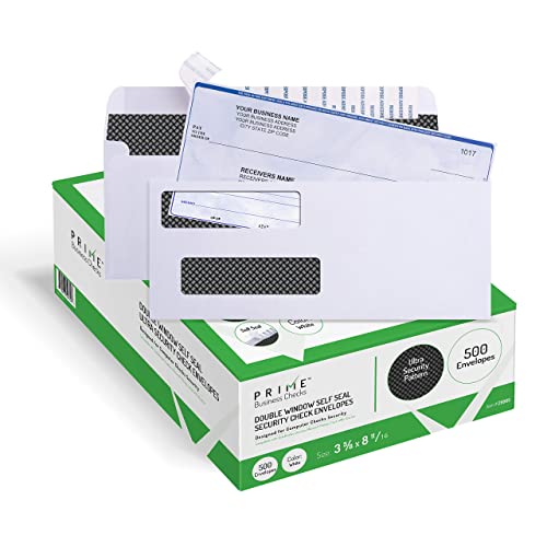 500 Self Seal QuickBooks Double Window Security Check Envelopes – for Business Laser Checks, Ultra Security Tinted, Self Adhesive Peel & Seal White, Size 3 5/8 x 8 11/16-24lb NOT for INVOICES
