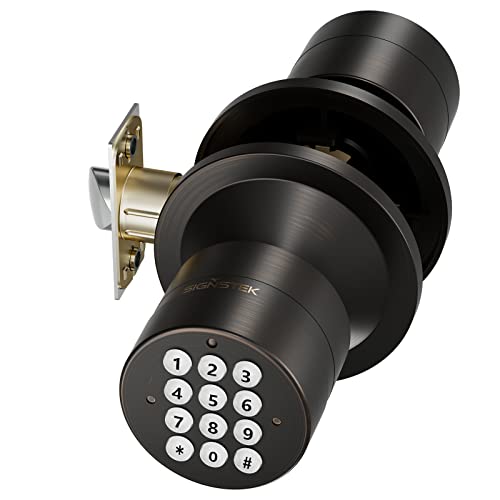 Signstek Keyless Entry Door Lock, Door Knob with Keypad, Smart Code Door Lock, Mute Mode, Passage Function, Easy to Install, Oil Rubbed Bronze