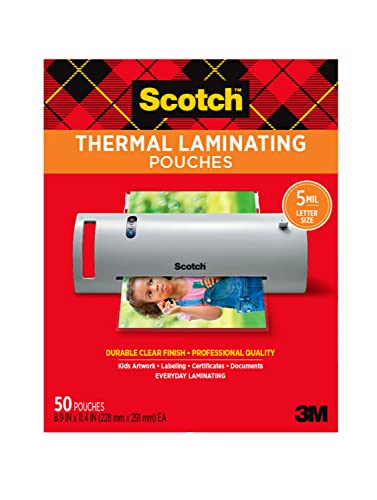 Scotch Thermal Laminating Pouches Premium Quality, 5 Mil Thick for Extra Protection, 50 Pack Letter Size Laminating Sheets, Our Most Durable Lamination Pouch, 8.9 x 11.4 inches, Clear (TP5854-50)
