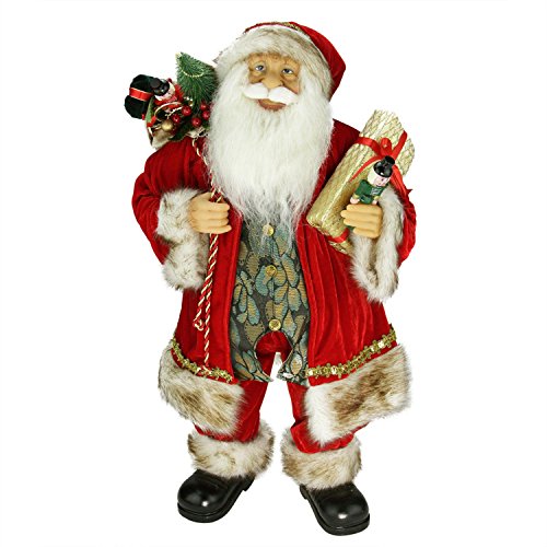 Northlight E76516 24″ Old World Style Standing Santa Claus Christmas Figure with Gift Bag and Presents