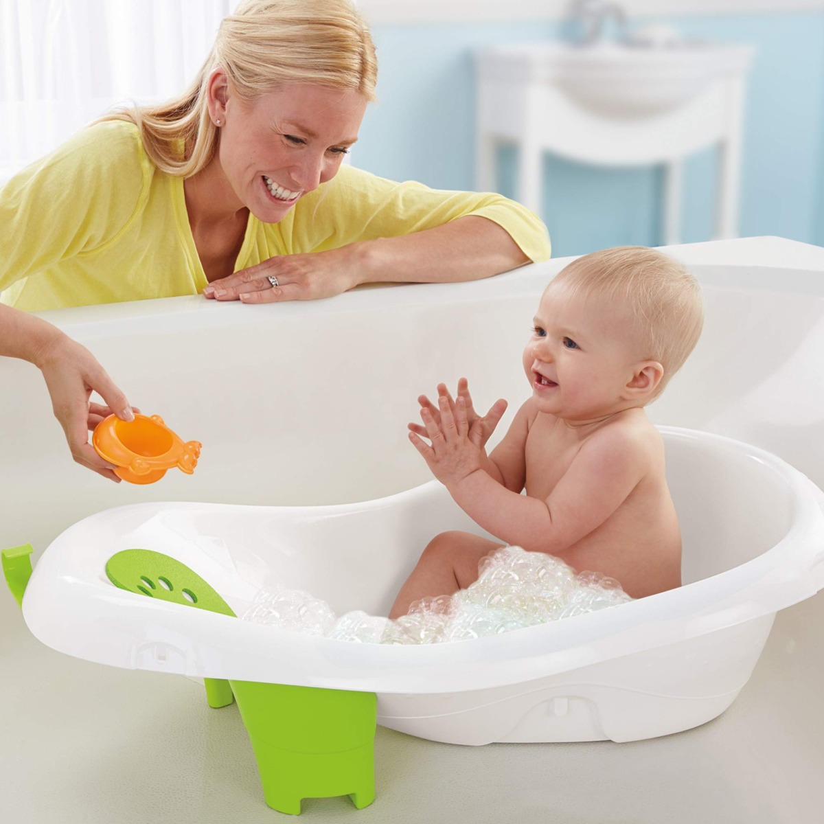 Fisher-Price Baby to Toddler Bath 4-In-1 Sling ‘N Seat Tub with Removable Infant Support and 2 Toys, Green | The Storepaperoomates Retail Market - Fast Affordable Shopping