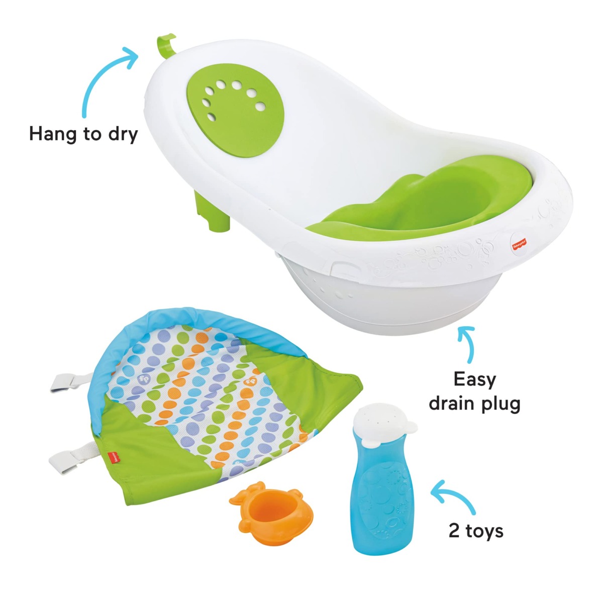 Fisher-Price Baby to Toddler Bath 4-In-1 Sling ‘N Seat Tub with Removable Infant Support and 2 Toys, Green | The Storepaperoomates Retail Market - Fast Affordable Shopping