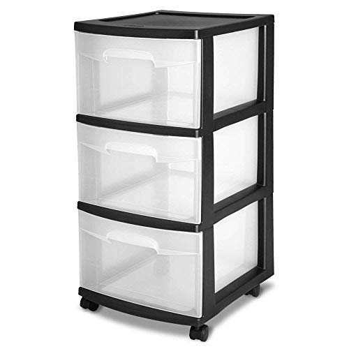 Sterilite 3-Drawer Storage Cart with Clear Drawers and Black Frame | 28309002
