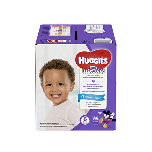 HUGGIES LITTLE MOVERS Diapers, Size 6 (35+ lb.), 76 Ct., GIANT PACK (Packaging May Vary), Baby Diapers for Active Babies