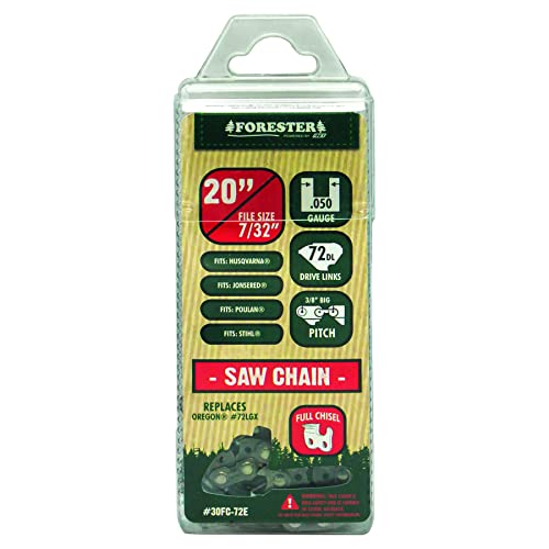 FORESTER FULL-CHISEL CHAINSAW CHAIN LOOP – Non-safety chain 3/8″ | .050 Gauge | 72 Drives for 20″ BAR | Serious Cutting Blade | Fits Stihl, Oregon, and Husqvarna Chainsaws (72 Drives for 20″ Bar)