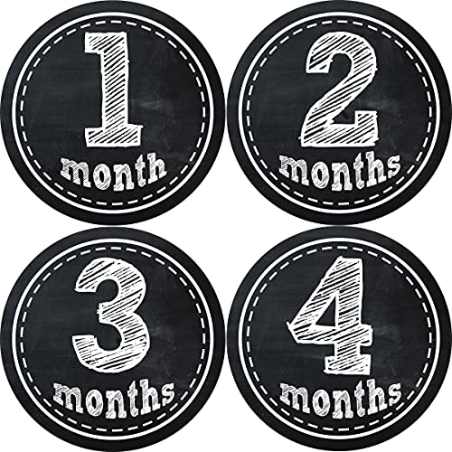 Months In Motion Gender Neutral Monthly Baby Milestone Stickers – Infant Photo Prop for First Year – Shower Gift – Newborn Keepsakes – Unisex Boy or Girl – Chalkboard – Style 155