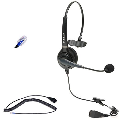 OvisLink Polycom Phone Headset Compatible with Polycom VVX Series, CX Series and Soundpoint Series | Noise Canceling Call Center Headset with RJ9 Quick Disconnect Cord, Flexible Rotatable Microphone