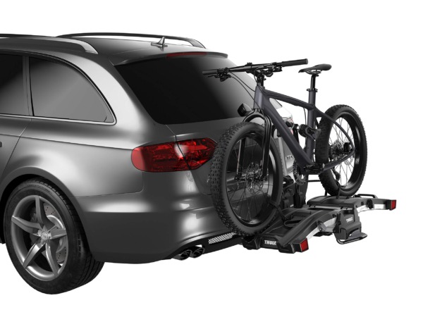 Thule EasyFold XT 2 Hitch Bike Rack – E-Bike Compatible – Fits 2″ and 1, 1/4″ receivers – Tool-Free Installation – Fully Foldable – Easy Trunk Access – Fully Locking – 130lb Load Capacity
