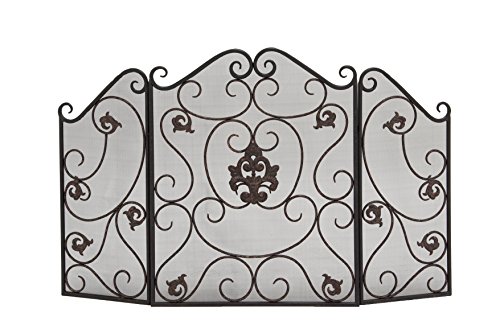 Deco 79 Metal Scroll Foldable Mesh Netting 3 Panel Fireplace Screen with Arabesque Pattern, 47″ x 1″ x 30″, Bronze